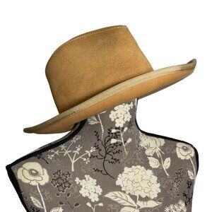 Vintage Tan Suede Western Cowboy Fedora Hat Unisex Size Medium